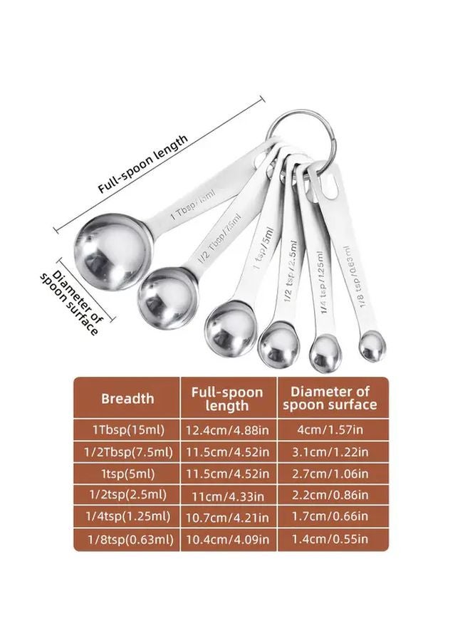 6 Piece Stainless Steel Measuring Spoons Set Metric And Imperial Units - Image 3